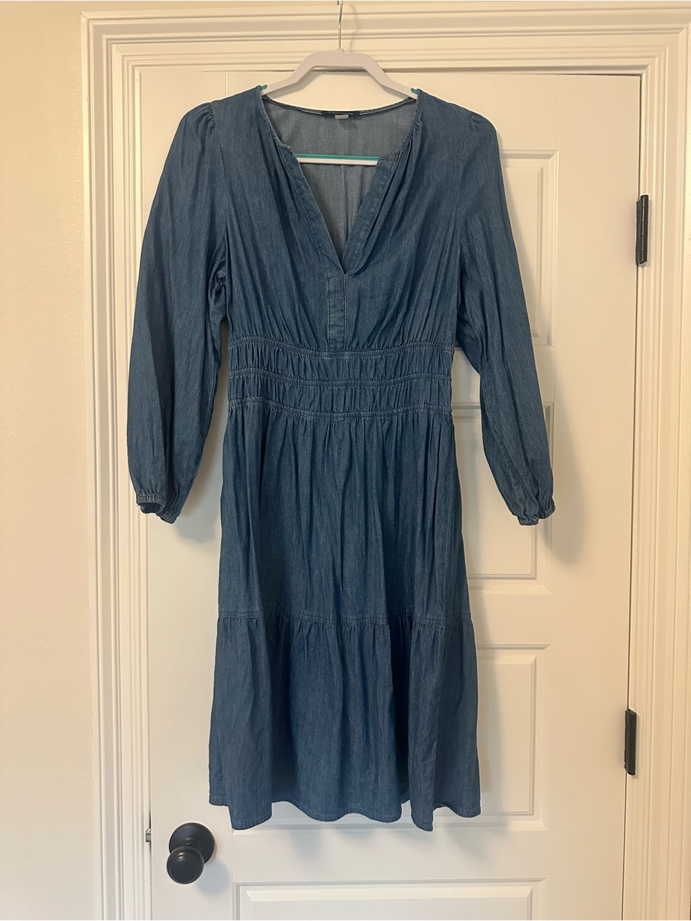 Tommy Hilfiger Denim Long-Sleeve Smocked Waist Midi Dress
